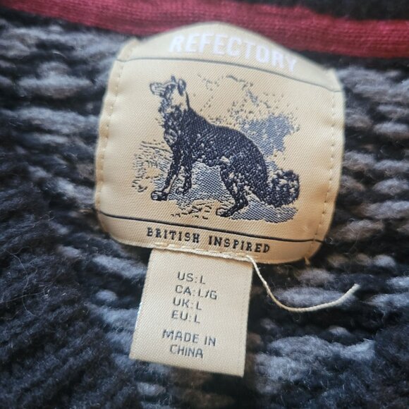 Refectory Mens V-Neck Wool Blend Pullover Sweater Gray & White Pattern Size L - Picture 2 of 3